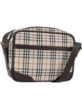 BURBERRY Nova Check Shoulder Bag Canvas Beige Silver